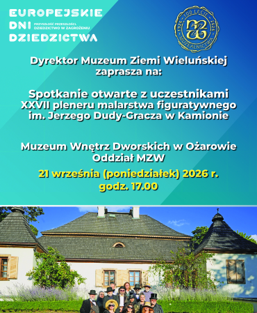Grafika Muzeum Ziemi Wieluńskiej do zapowiedzi spotkania z artystami pleneru w Kamionie