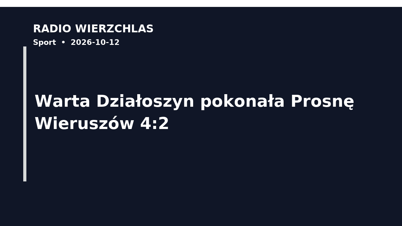Grafika informacyjna Radio Wierzchlas: Warta Działoszyn pokonała Prosnę Wieruszów 4:2.