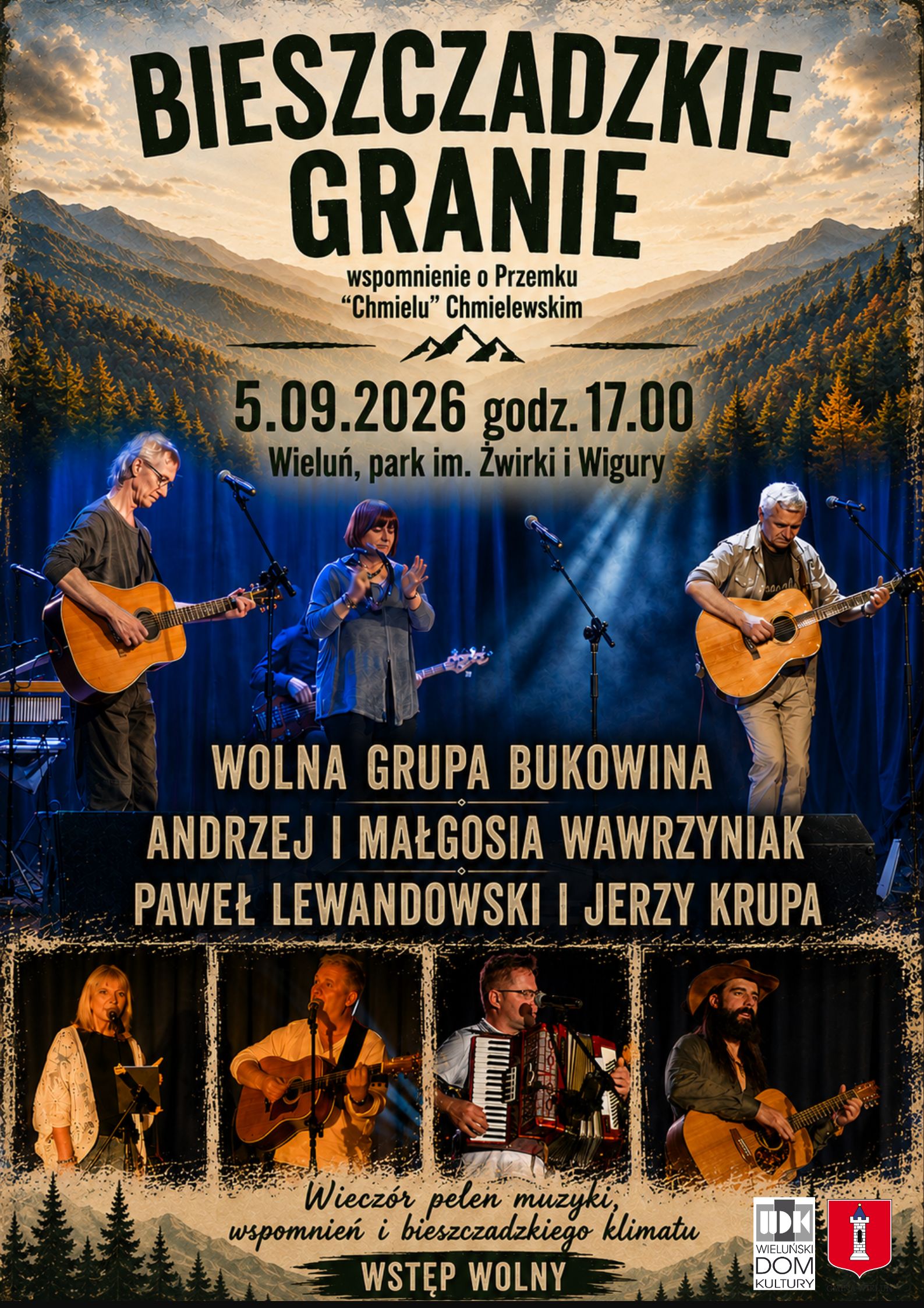 Grafika ilustrująca aktualność: Bieszczadzki weekend w Wieluniu. Wystawa i Bieszczadzkie Granie
