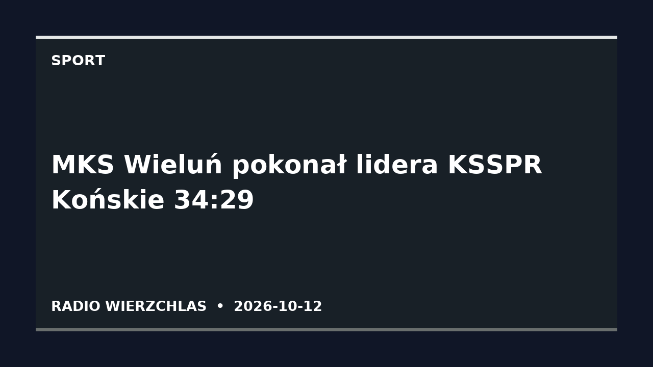 Grafika informacyjna Radio Wierzchlas: MKS Wieluń pokonał lidera KSSPR Końskie 34:29.