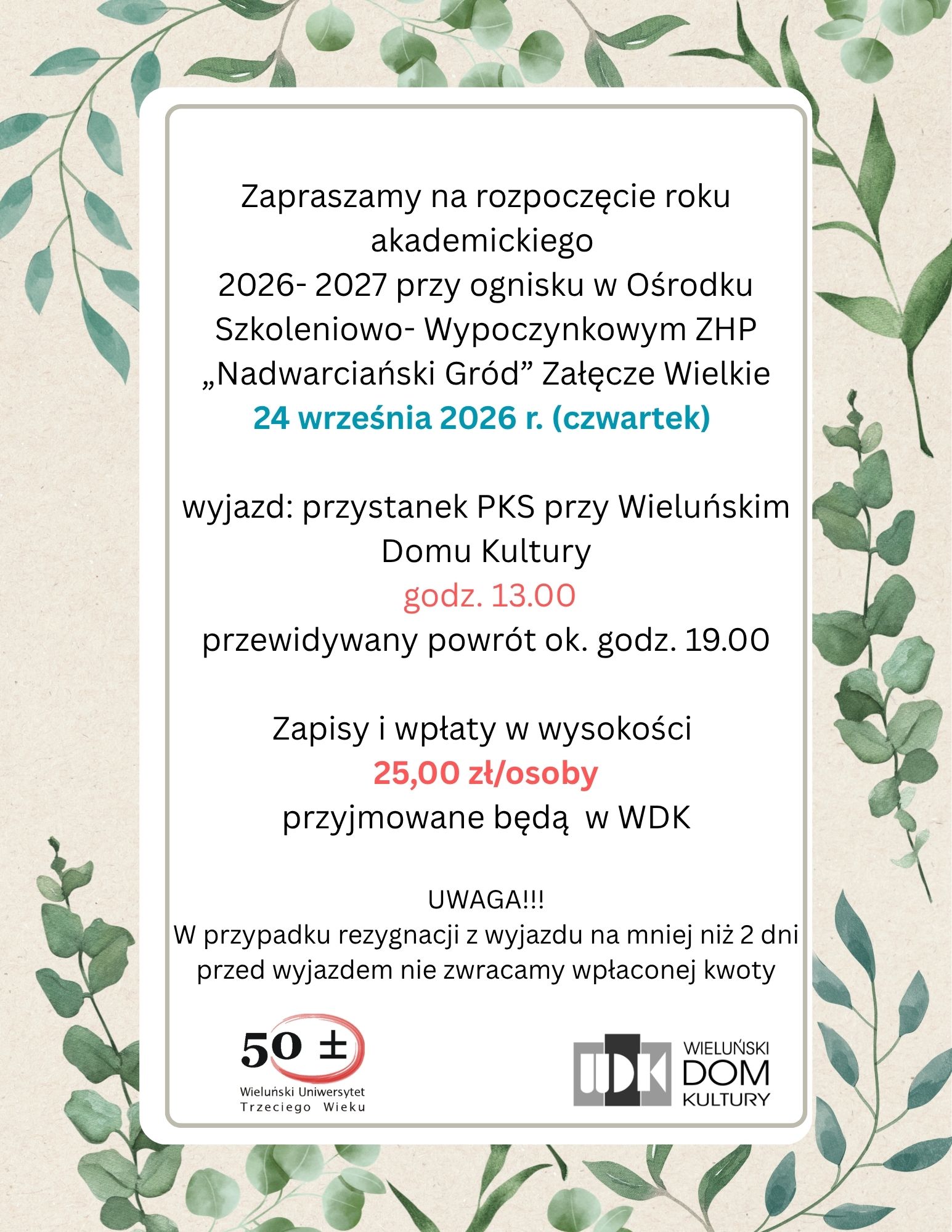 Rozpoczęcie roku akademickiego Wieluńskiego Uniwersytetu Trzeciego Wieku