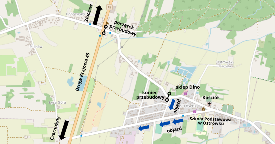 Mapa przebudowy drogi powiatowej nr 4537 w Ostrówku