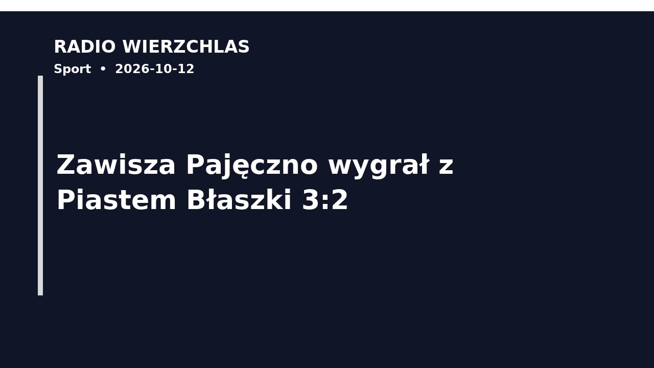Grafika informacyjna Radio Wierzchlas: Zawisza Pajęczno wygrał z Piastem Błaszki 3:2.