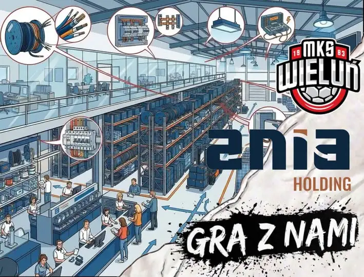 Grafika dotycząca współpracy Ania Holding z MKS Wieluń.