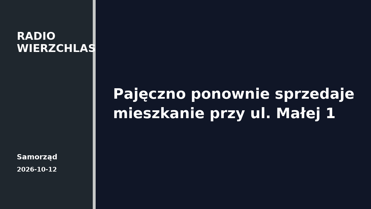 Grafika informacyjna Radio Wierzchlas: Pajęczno ponownie sprzedaje mieszkanie przy ul. Małej 1.