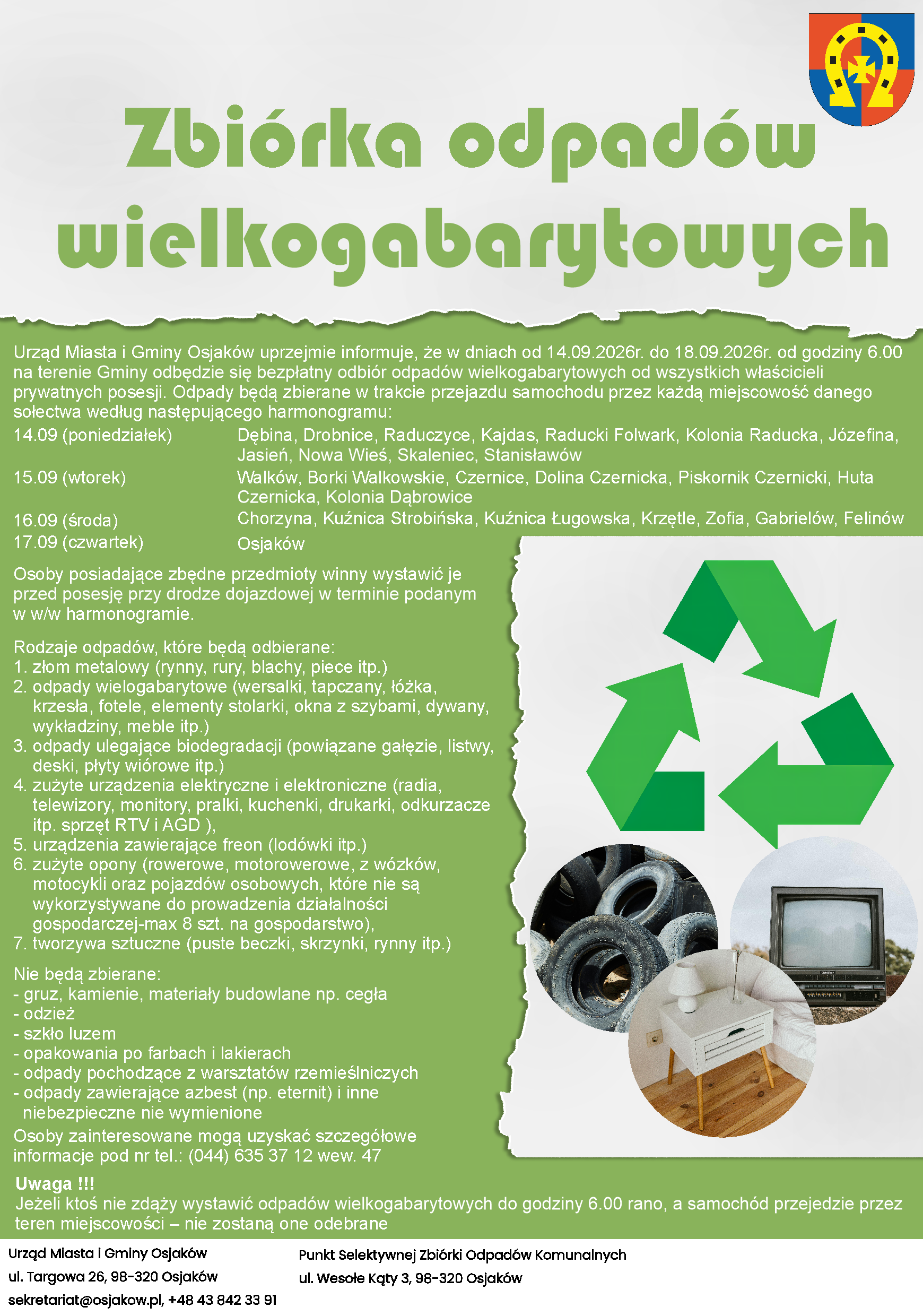 Zbiórka odpadów wielkogabarytowych w gminie Osjaków
