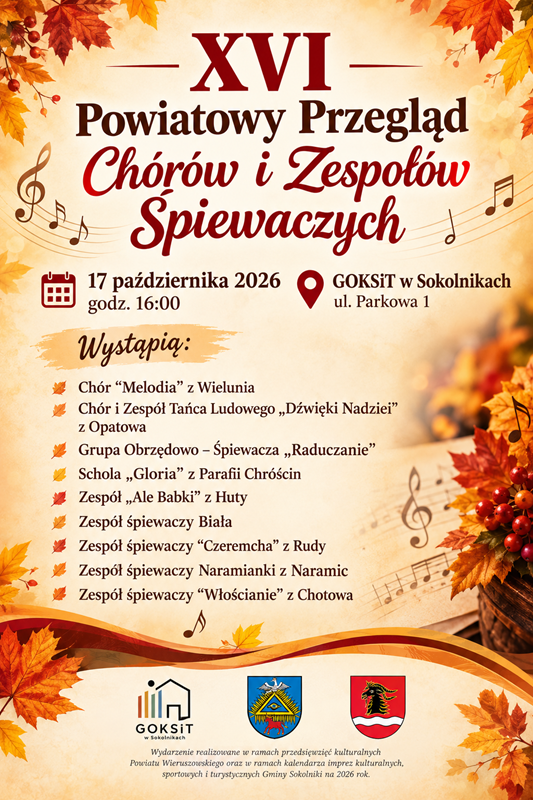 Grafika do informacji: Sokolniki: w sobotę XVI Powiatowy Przegląd Chórów i Zespołów Śpiewaczych