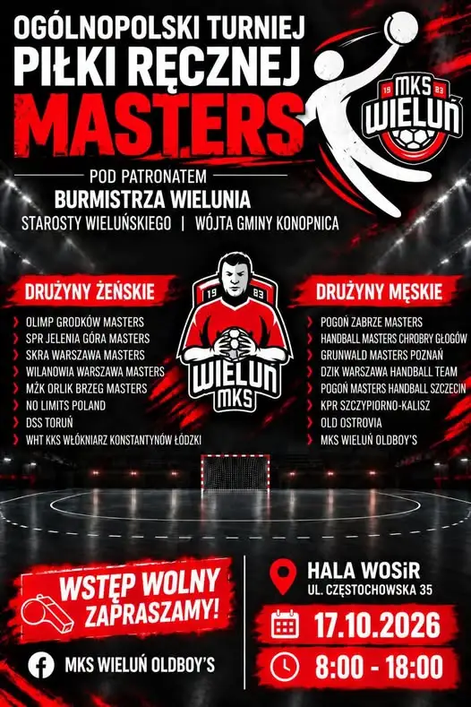 Grafika do informacji: Wieluń gospodarzem Ogólnopolskiego Turnieju Piłki Ręcznej Masters