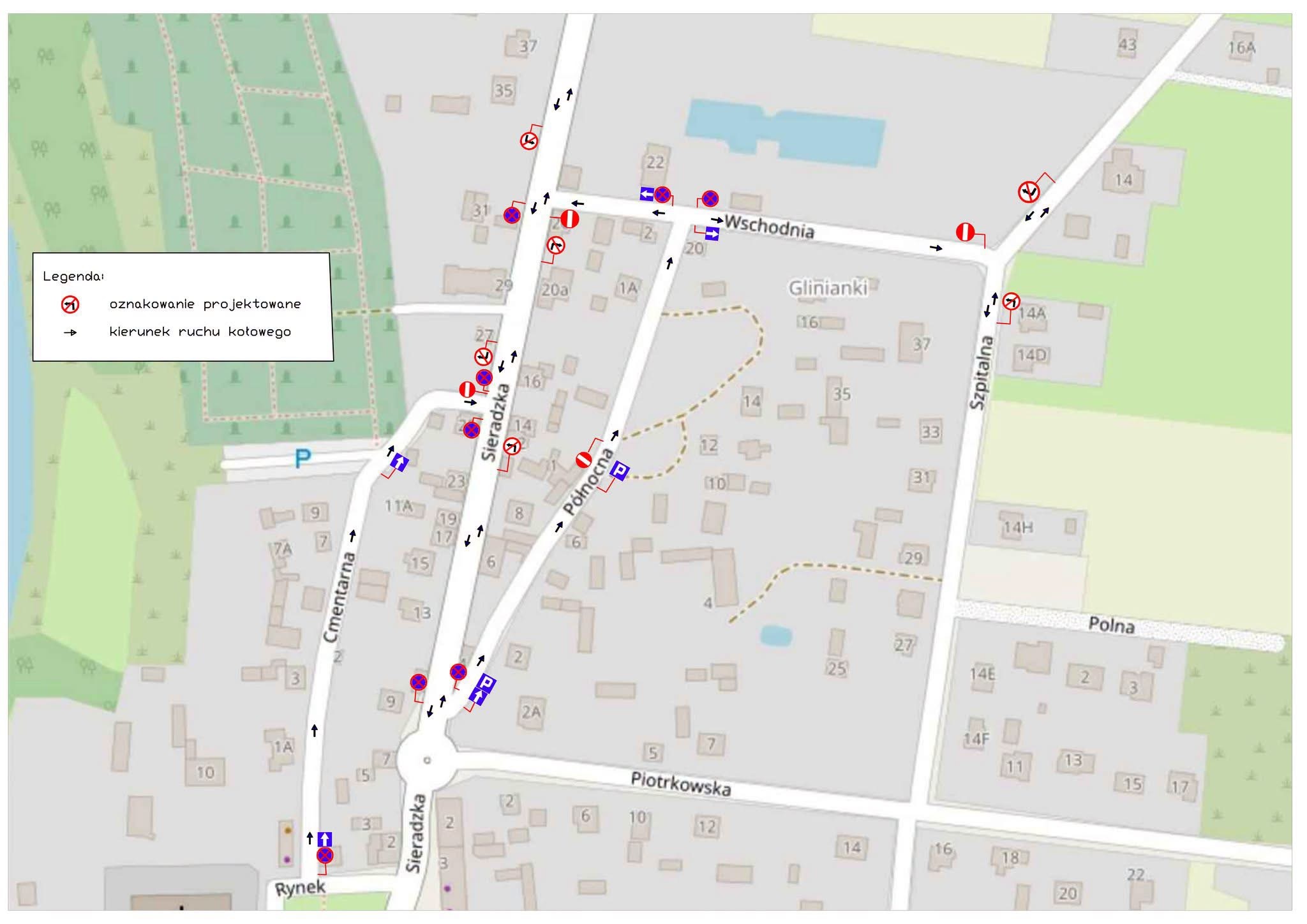 Mapa czasowej organizacji ruchu w rejonie cmentarza w Osjakowie na okres 29 października – 4 listopada 2026 r. Źródło: Gmina Osjaków.