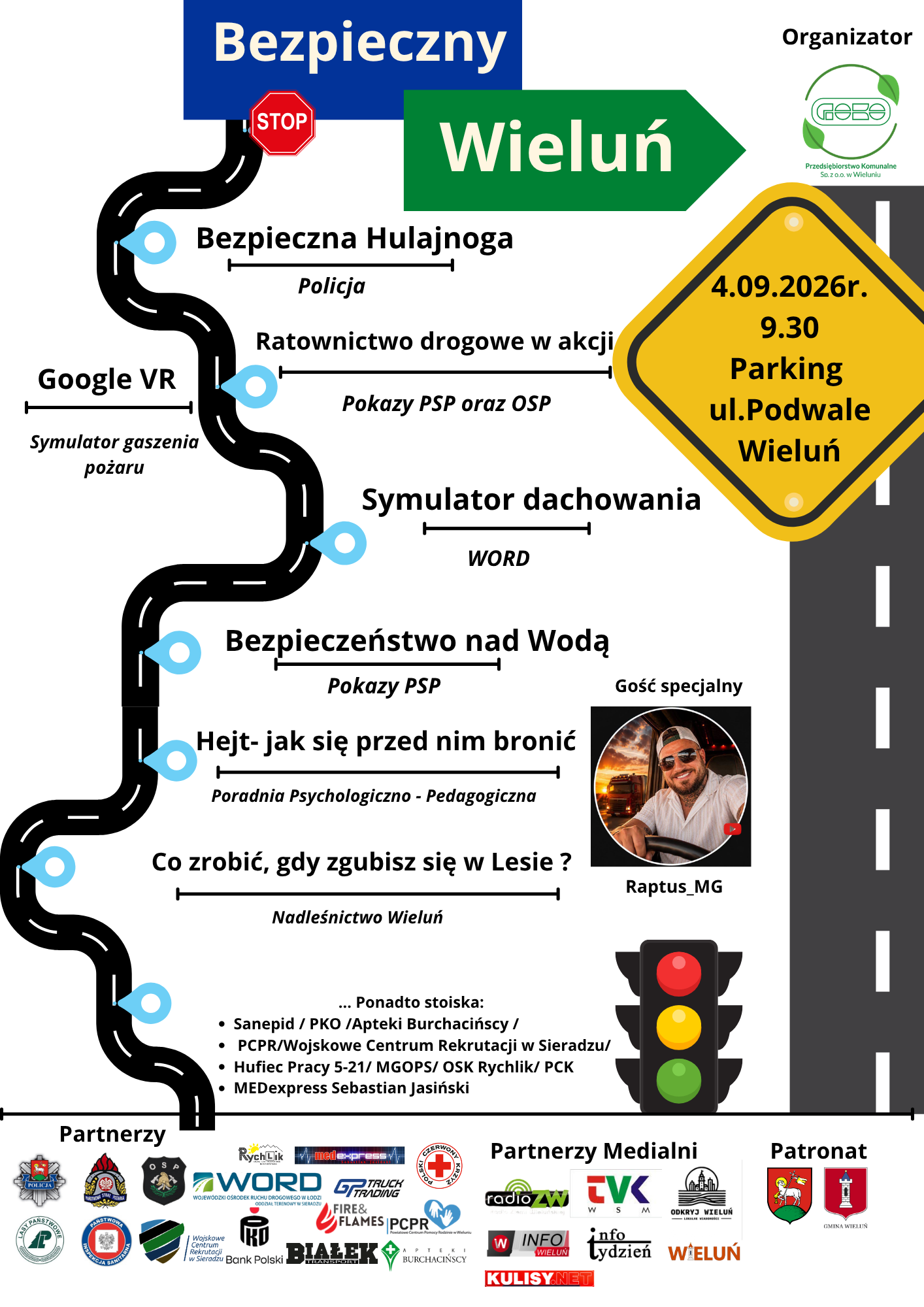 Plakat wydarzenia „Bezpieczny Wieluń – Widzisz? Reaguj!”.