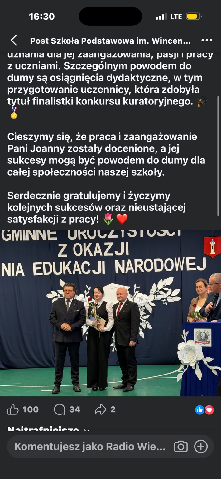 Uroczystość, podczas której Joanna Rozmarynowska otrzymała Nagrodę Burmistrza Wielunia.
