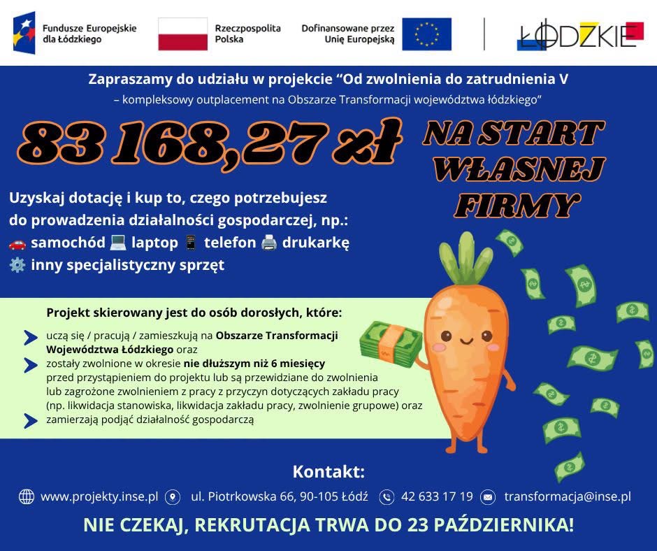 Informacja o wydłużeniu naboru do projektu „Od zwolnienia do zatrudnienia V” do 23 października 2026 roku.