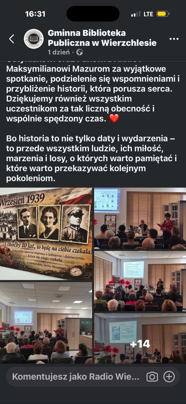 Uczestnicy spotkania historycznego w Gminnej Bibliotece Publicznej w Wierzchlesie.